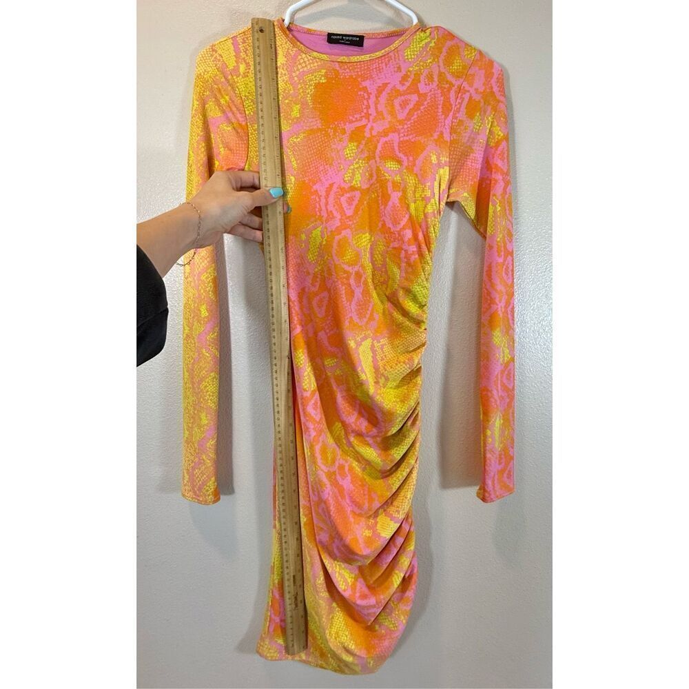 NWOT Naked Wardrobe Cinched Long Sleeve Bright Bodycon Sexy Mini Dress Small - Picture 8 of 11